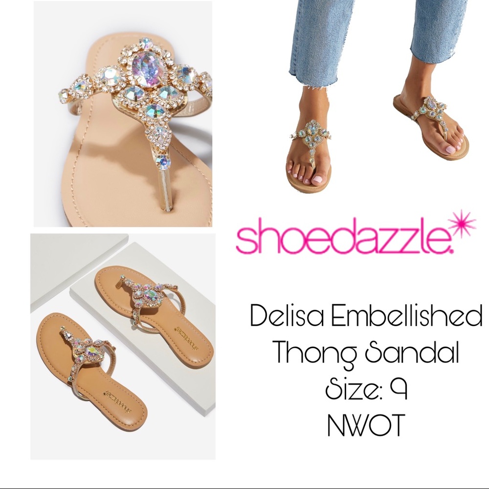 Shoe Dazzle Delisa Embellished Thong Sandal
